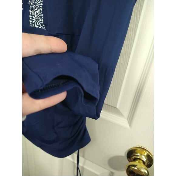 Lands Ends Woman M Swimsuit Coverup Navy Blue Zip White Embroidered Trim Long... - Picture 6 of 10